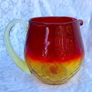 Vintage Blenko Glass Pitcher – Mid-Century Amberina Ombre Crackle Finish